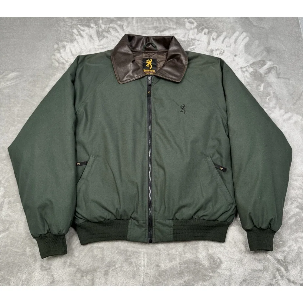 Browning Goose Down Bomber Jacket Mens Medium Green Hunting Coat Gorpcore Y2K